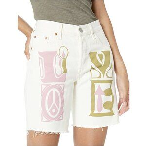 LEVI'S 501 90s Shorts Love Trip in Light White Stonewash Hippie Festival